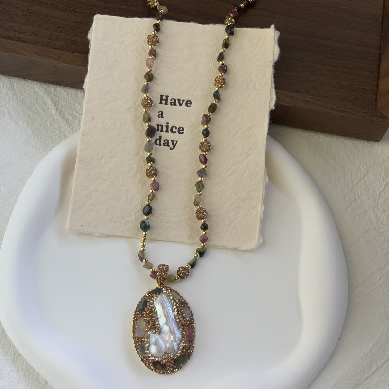 【オーラ強化】天然バイカラー・バロックトルマリン ロングネックレス(調整可能67.5cm)