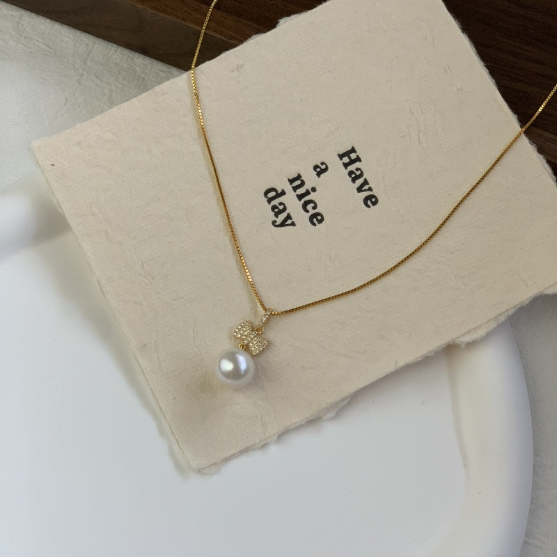 【30%割引❣】11mm淡水真珠×蝶々リボンペンダント