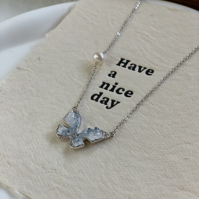 【清藍砕氷蝶】天然強光淡水パールセット、軽ブランドアクセサリー