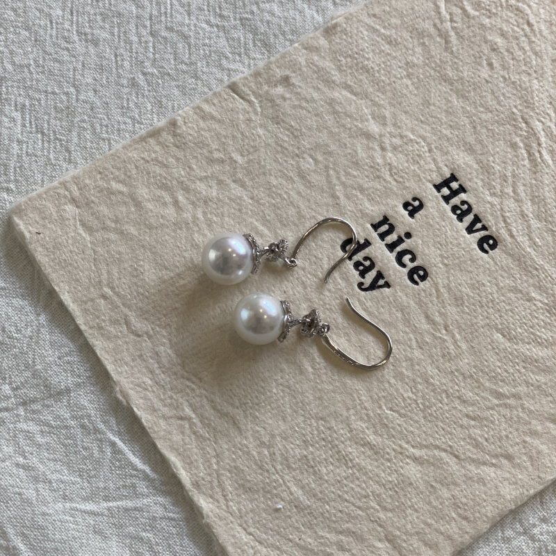 S925 純銀 10mm 淡水真珠イヤリング