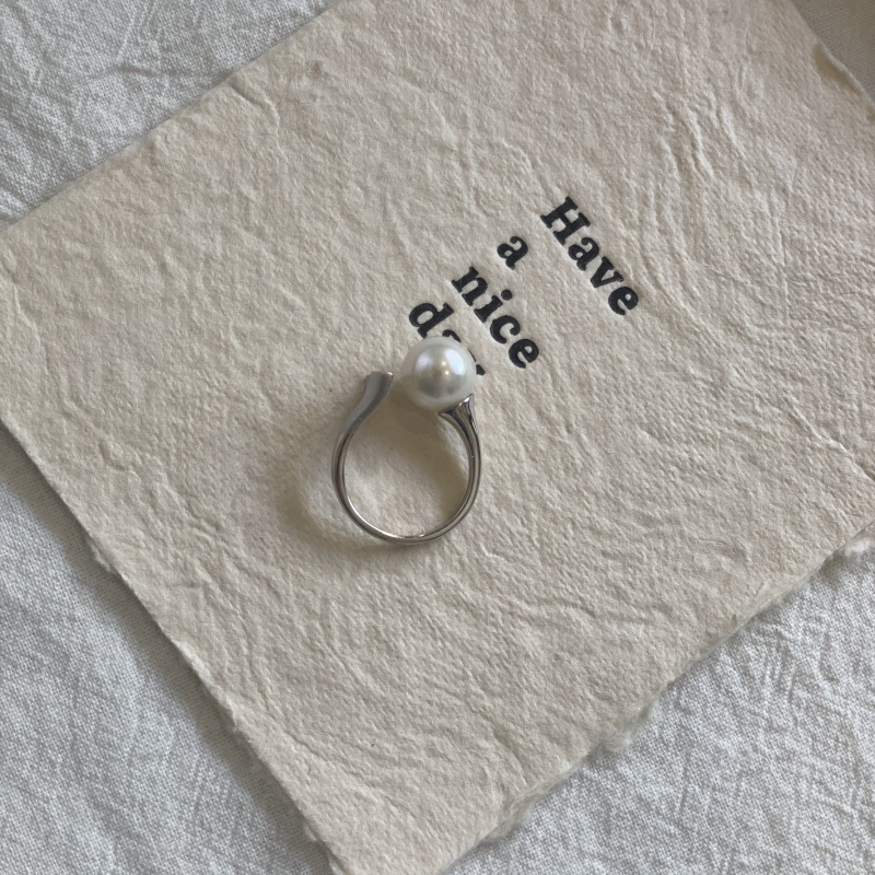 「クジラの尾と真珠」S925シルバー オープンリング|10mm天然パール